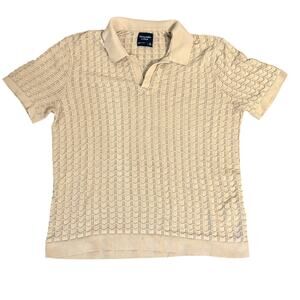 Abercrombie & Fitch Sweater Polo Wide Collar Geometric Retro Crochet Knit Tan